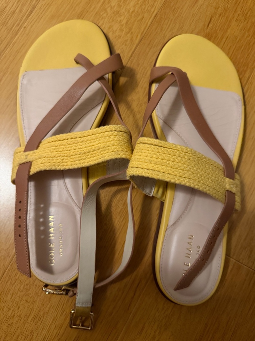 Cole Haan Yellow Braided & Tan Strap Sandals